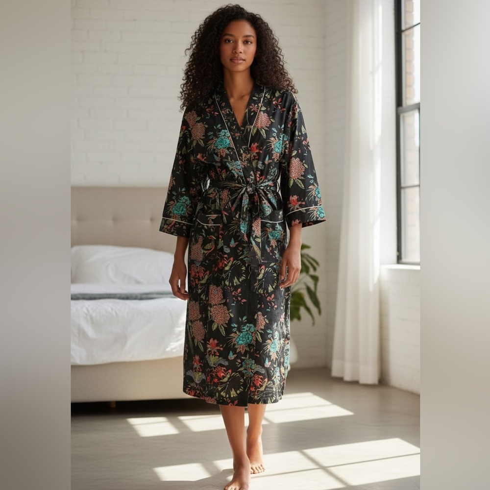 NWT Elegant Black Floral Women's Robe